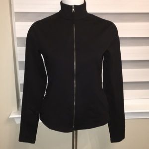Elie Tahari black zip up scuba fabric jacket size small EUC